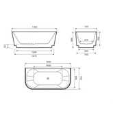 Glossy White Back To Wall Thin edge NO overflow Sanitary grade Fluted Acrylic Bathtub 1500/1700mm